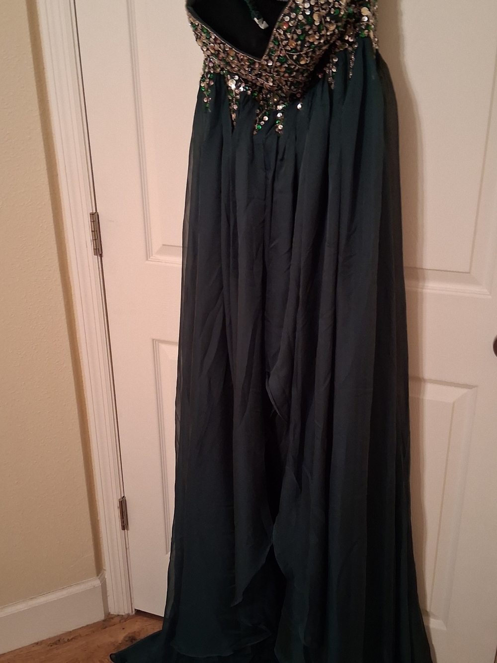 Beaded Dark Green High-Low Evening Dress